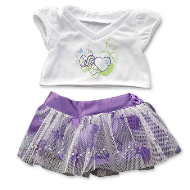 2 piece Purple T-shirt w/Cat Detail & Black Skirt w/Tulle for 18 Inch Dolls